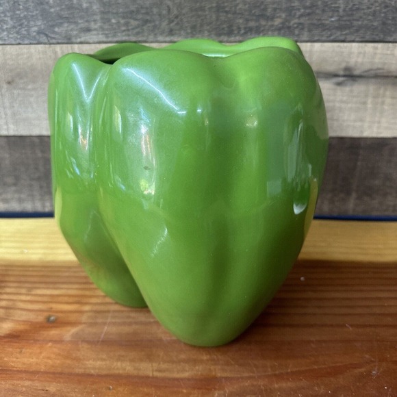 Vintage Art Pottery Green Bell Pepper Cookie Jar Ceramic Unique -no Lid - Picture 5 of 7
